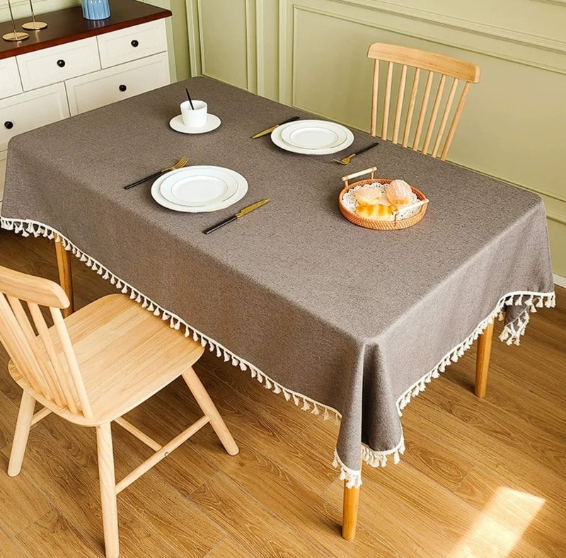 Bluejw Cotton Tablecloth Waterproof Wear-Resistant New Chinese Tassel Plain Color Simple Tablecloth - Image 1